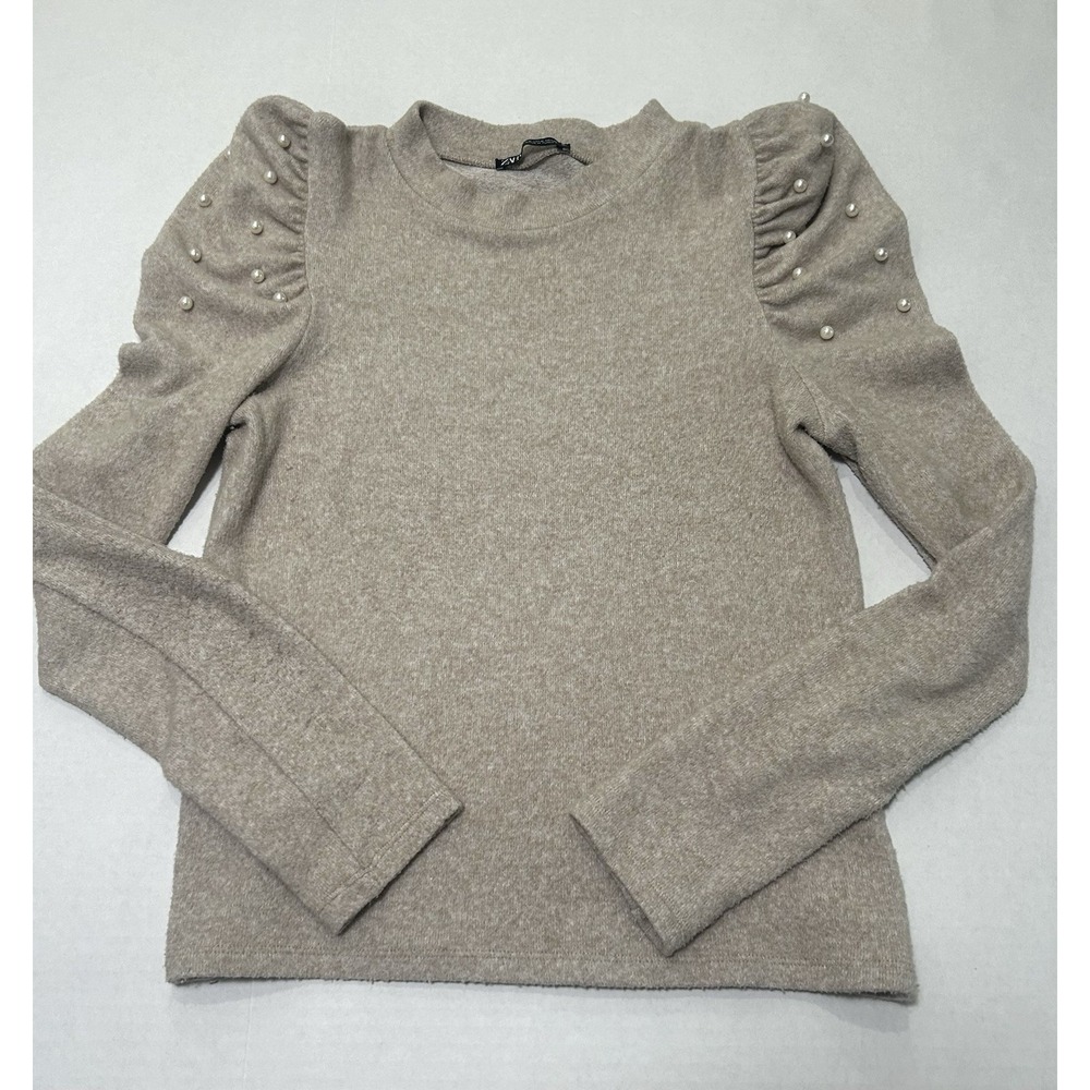 Zara Women's Long Sleeve Top With Pearl Stones. Small.